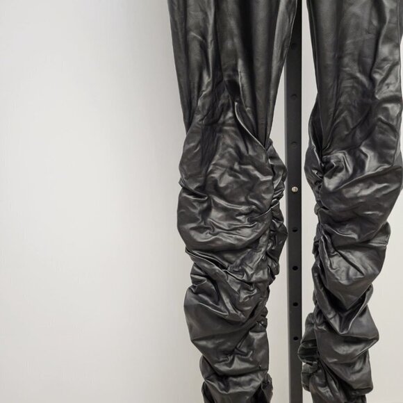 Ruched Leg  Faux Leather Pants - Picture 2 of 3